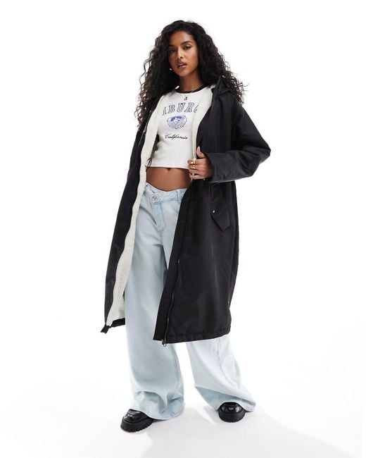 ASOS White Borg Lined Longline Rain Coat