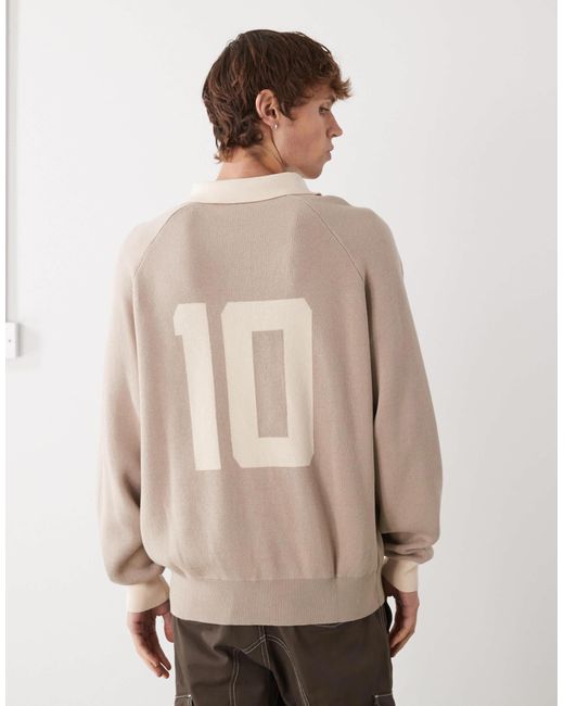 Prohibited – langärmliges, gestricktes oversize-polohemd in Natural für Herren