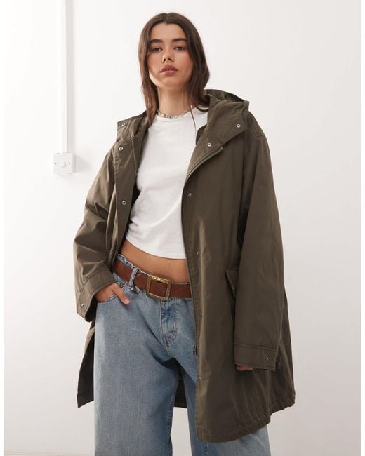 Weekday Blue Oversized Parka Coat With Detachable Lining And Faux Fur Hood