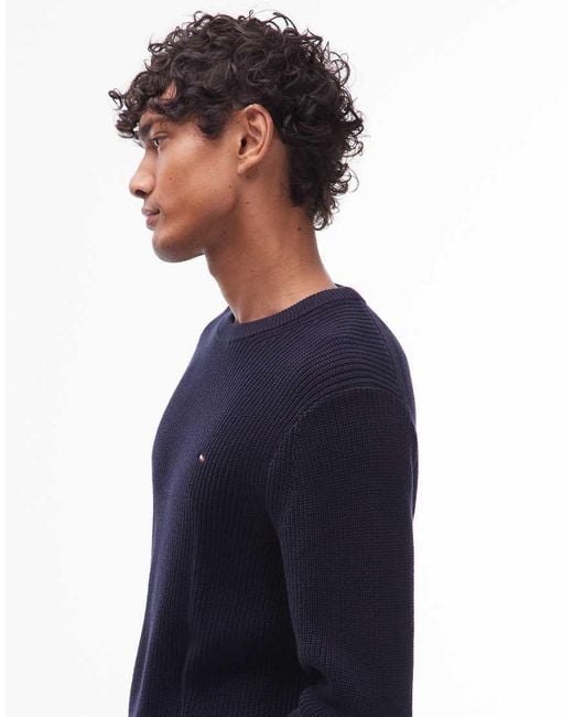Tommy Hilfiger Blue Tipped Crew Neck Jumper for men