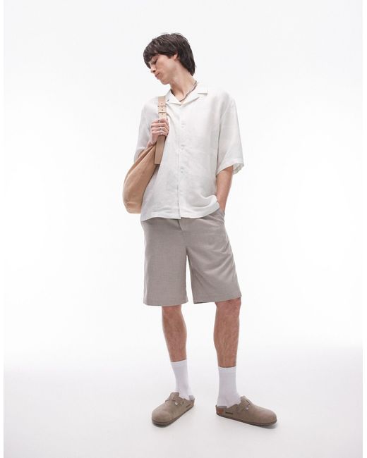 Topman White Short Sleeve Relaxed Linen Mix Geo Shirt for men