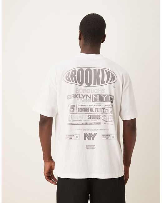 Camiseta Blanca Extragrande Con Estampado Gráfico "Brooklyn" De ASOS de hombre de color White