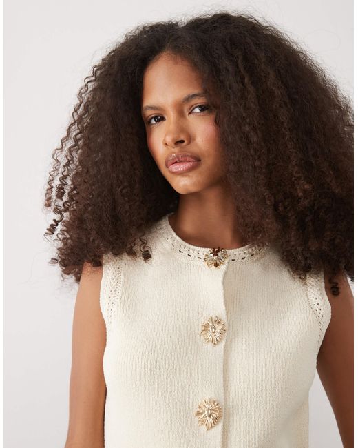 Mango White Knitted Vest With Sun Statement Buttons