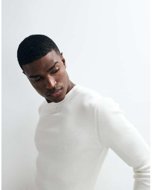 ASOS White Essentials Micro Rib Muscle Fit Lightweight Knit Sweater for men