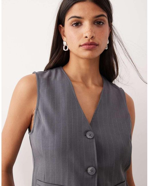 Chaleco De Traje Con Raya Diplomática De Jdy de color Gray