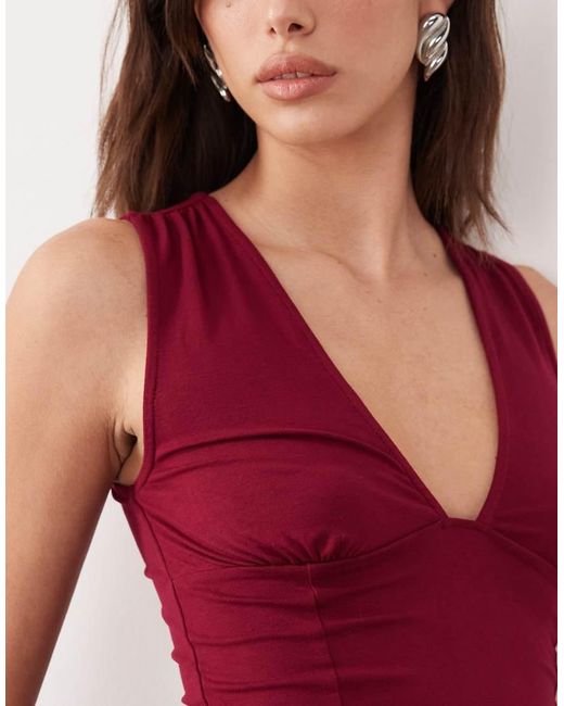 Motel Red Lynod Rayon Plunge V Neck Top