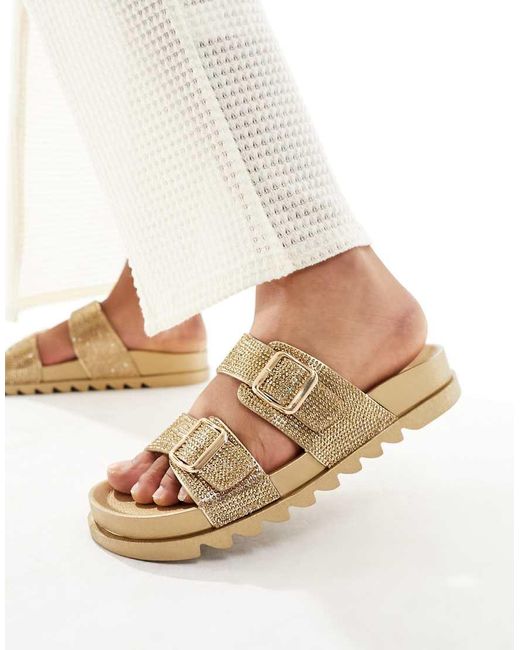 Glamorous Slippers Met Twee Bandjes Met Strass in het White