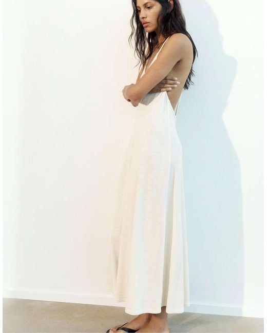 Pull&Bear White Midi Dress With Back Straps