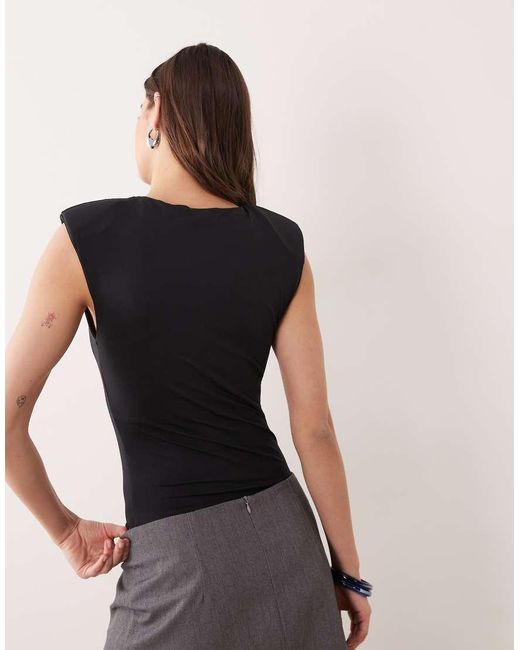ASOS Black Slinky Sleeveless Shoulder Pad Bodysuit