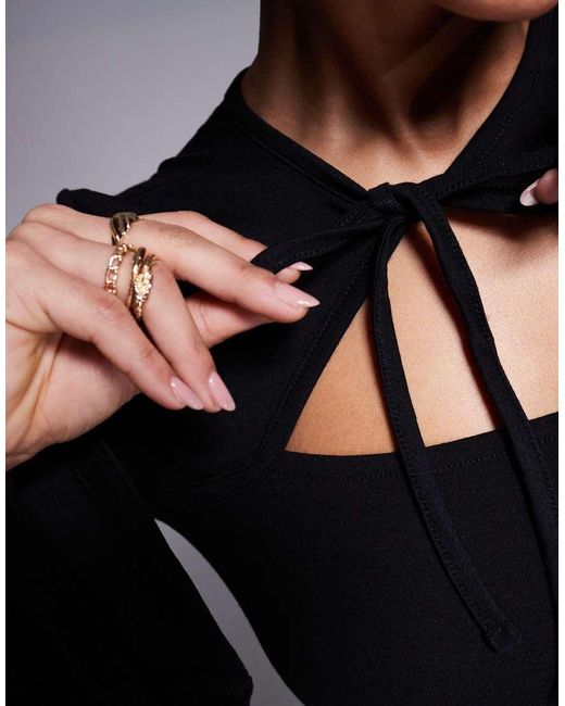 ASOS Black Tie Neck Cut Out Flippy Mini Dress