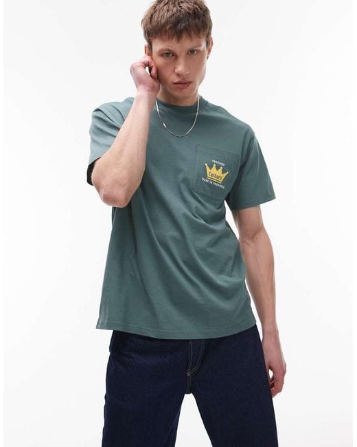 Carhartt T-Shirt Met Print En Zakje in het Blue voor heren