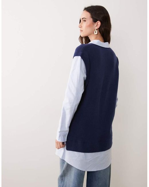 Abercrombie & Fitch Blue Oversized Shirt With Knitted Vest Overlay