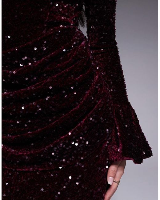 ASOS Red Velvet Sequin Maxi Dress With Drape Waist