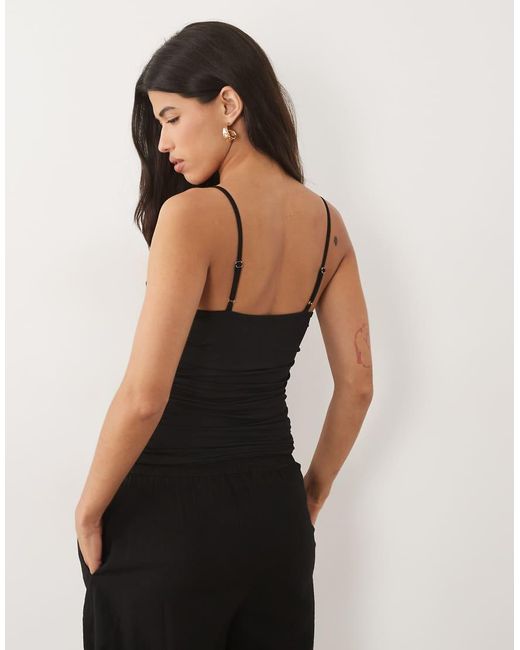 ASOS Black Polyamide Double Layer Cami Top With Mesh Contrast