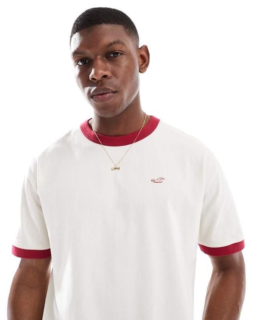 Hollister White Icon Washed Boxy T-Shirt With Contrast Binding for men