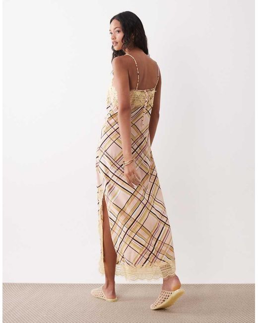 ASOS Natural Cami Maxi Slip Dress With Lace Trims
