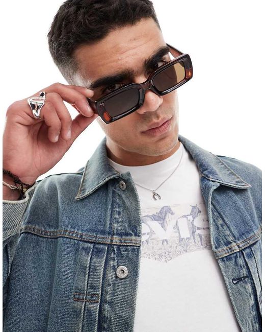 Occhiali Da Sole Rettangolari Marroni di ASOS in Blue da Uomo