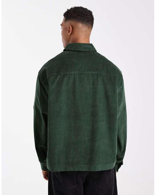 ASOS Green Boxy Oversized Cord Rugby Shirt for men