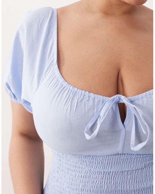 Esmee Curve Blue Puff Sleeve Tie Front Maxi Beach Dress