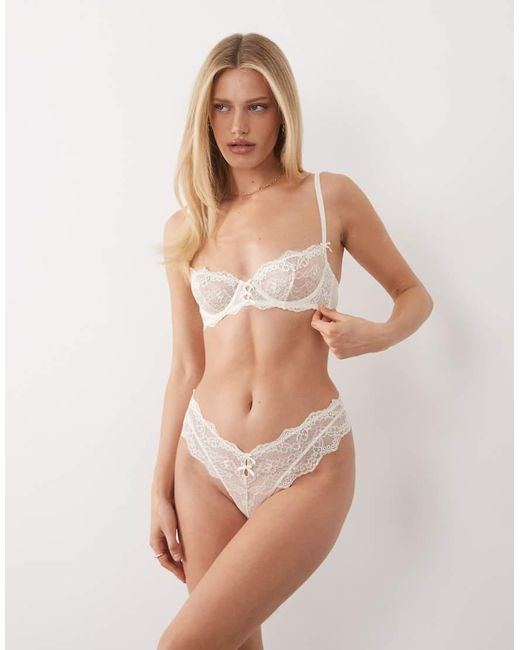 ASOS Natural Kaia Lace Balcony Underwired Bra With Keyhole Details And Bows