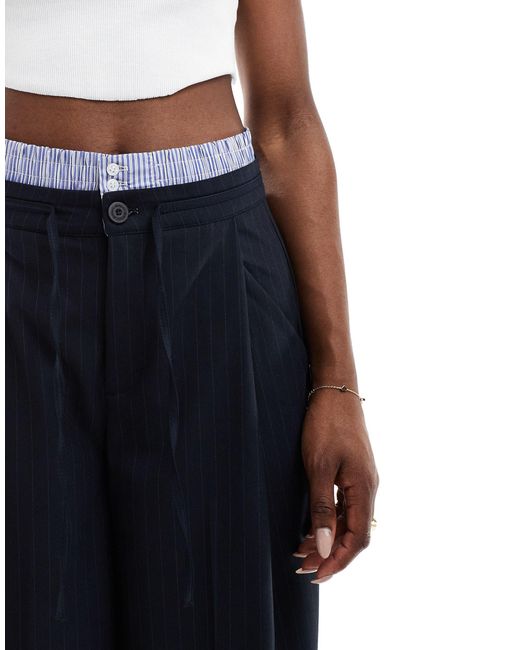 Bershka Blue Pinstripe Boxer Detail Waistband Tailored Trousers