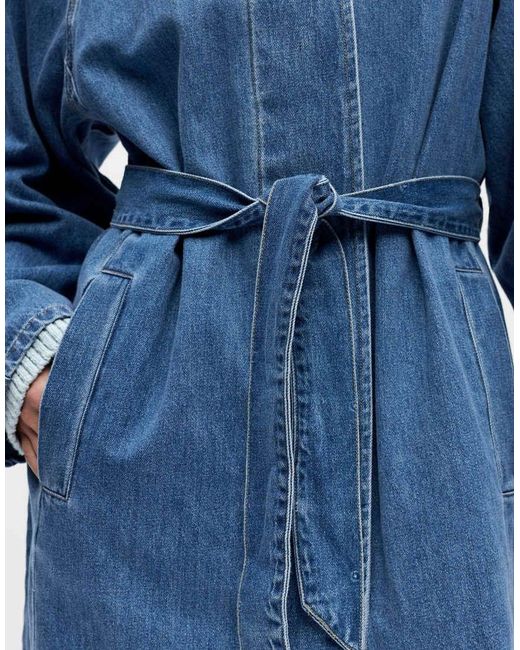 Object Blue Funnel Neck Trench Coat