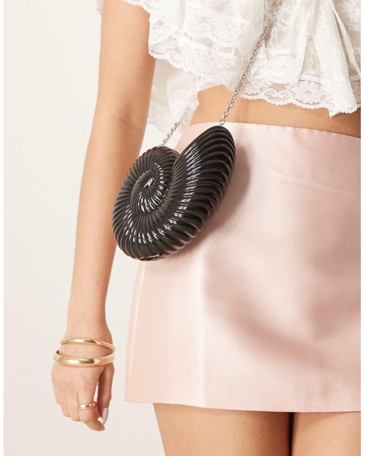 ASOS Black Ammonite Hardcase Clutch Bag With Detatchable Chain Strap