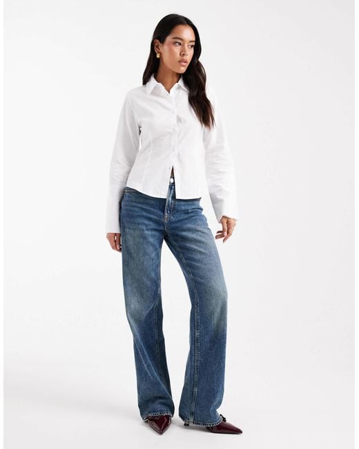 ASOS White – figurbetontes hemd mit breiten manschetten