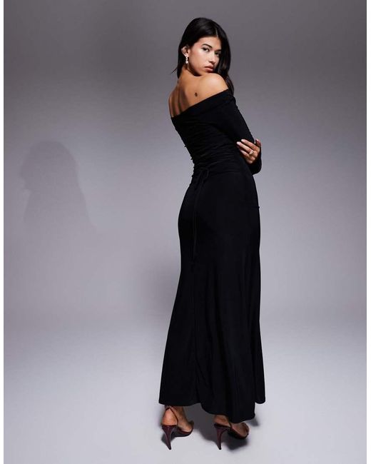 ASOS Blue Long Sleeve Twist Shoulder With Lace Up Back Maxi Dress