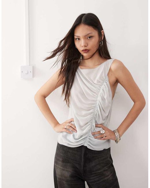 Weekday Gray Chiffon Sleeveless Blouse With Asymmetric Gathered Front Detail