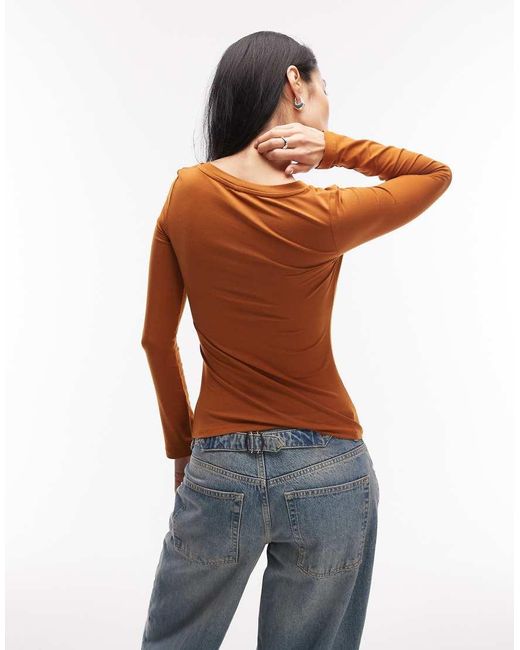 ASOS Orange Peached Feel Double Layer Scoop Neck Top