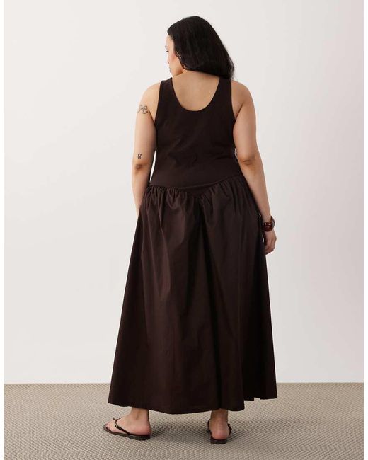 ASOS Black Asos Design Curve Basque Waist Midi Dress With Woven Skirt