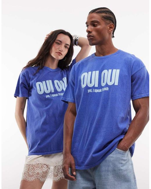 Reclaimed Vintage Blue Slogan T-Shirt for men