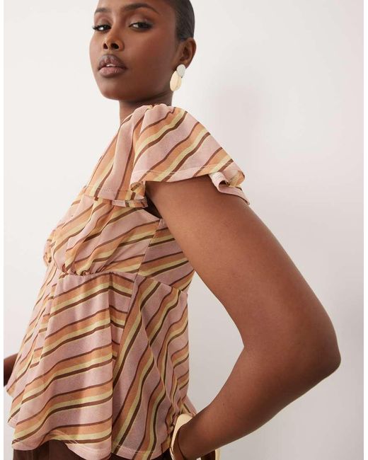 ASOS Brown Mesh Flutter Sleeve Top