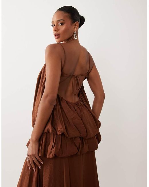 ASOS Brown Bubble Tiered Cami Strap Maxi Dress