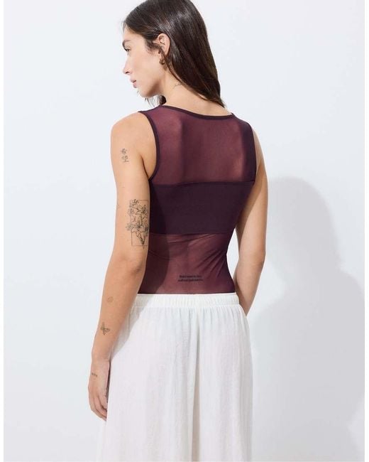 Stradivarius White Sleeveless Mesh Bodysuit