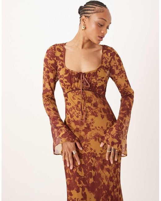 ASOS Brown Asos Design Tall Ruched Bust Long Sleeve Maxi Dress