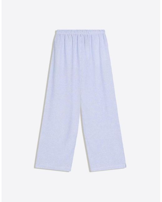 Bershka Blue Linen Rich Trousers With An Elasticated Waistband