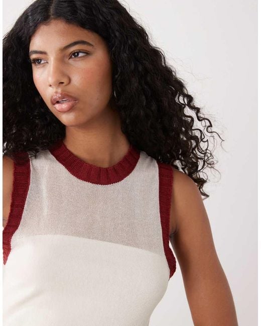 Collusion White Sheer Knitted Contrast Tank Top