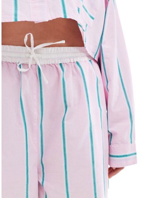 Pantalones cortos rosas a rayas con cinturilla en contraste ASOS de color White