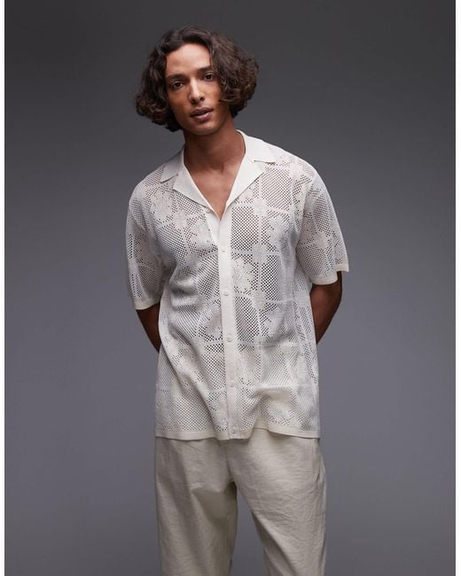Topman Gray Revere Floral Crochet Shirt for men