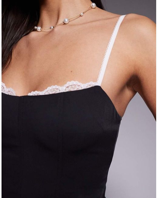 The Frolic Blue Exclusive Lace Trim Corset Cami Top