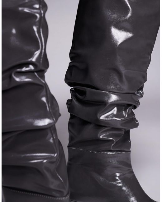 Public Desire Gray La Dolce Vita Ruched Kitten Heel Knee Boots