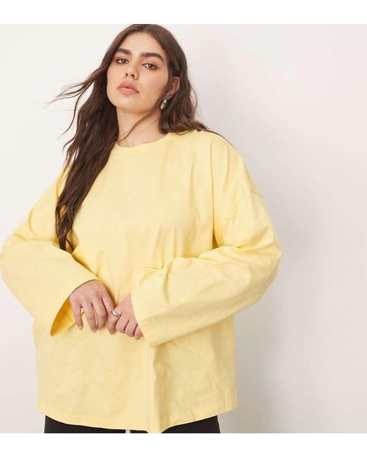 ARRANGE Yellow Curve Cotton Oversized Long Sleeve T-shirt