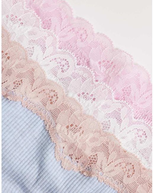 ASOS Pink Aria 3 Pack Cotton Thongs With Lace Trim