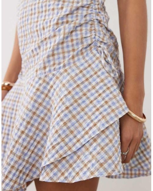 ASOS Multicolor Short Sleeve Mini Dress With Ruching Tie Waist Detail