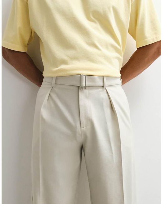 ASOS White Smart Belted Wide Leg Trousers for men