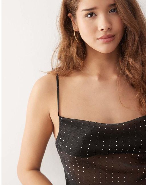Collusion Black Hot Fix Chiffon Cami Top