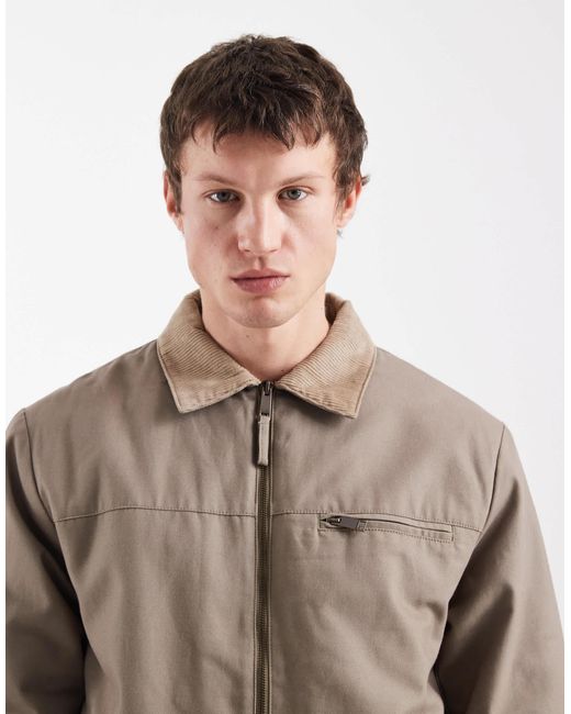 Threadbare Natural Zip Front Barn Jacket With Contrasting Collar for men