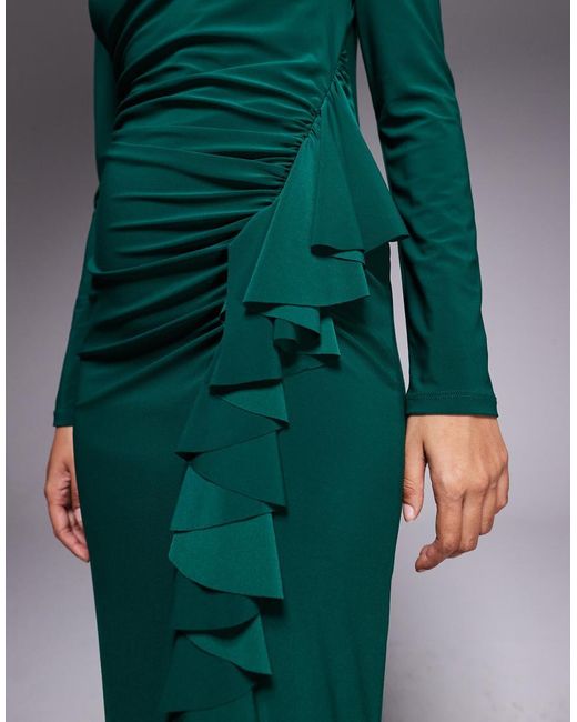 DASKA Green Exclusive High Neck Maxi Dress